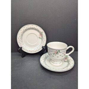 Sango Rose Chintz 3793 1 Footed Teacup and 2 Saucers by Suzanne Evans
